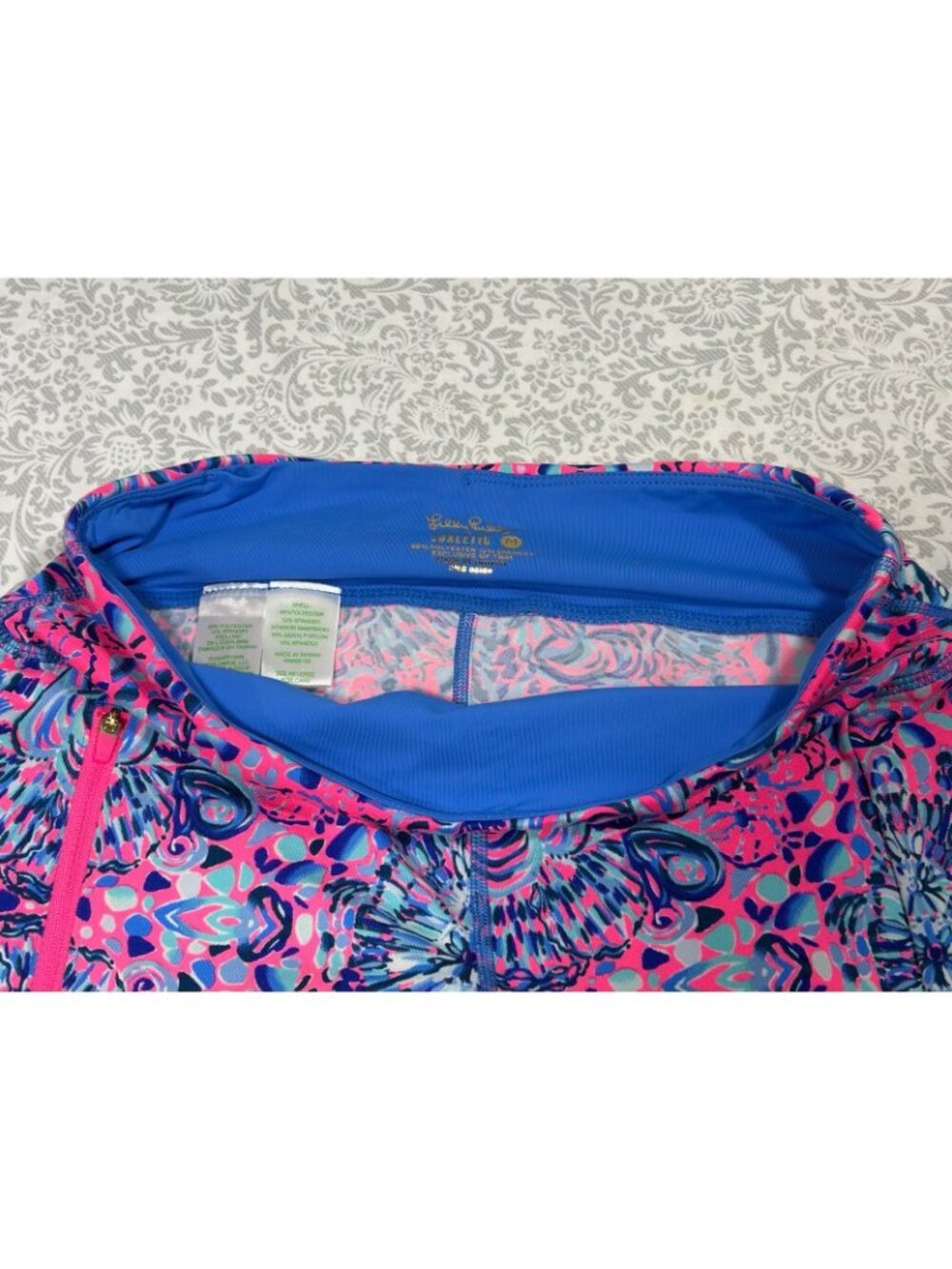 Lilly Pulitzer Luxletic Leggings Womens M Navy Floral Seashell Crop Pink Blue - Picture 5 of 11